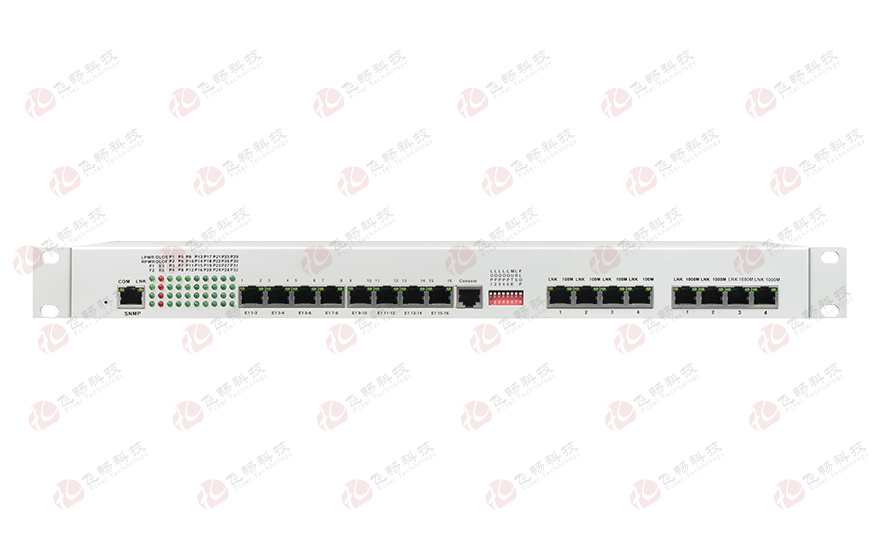 飛暢科技-32路電話+16E1+4FE+4GE+2路數據+SNMP+console（19英寸，物理隔離）電話光端機