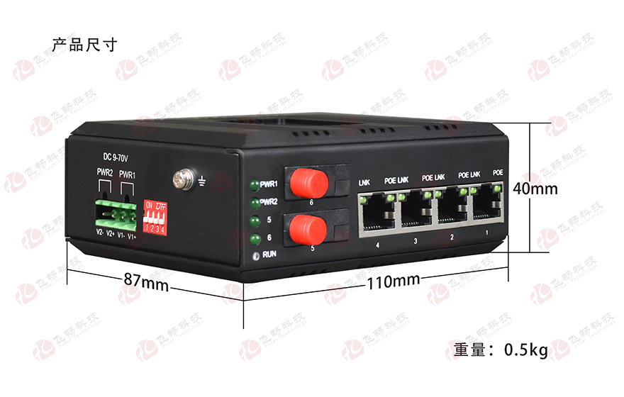 飛暢科技-mini工業軌式 管理型帶RSTP環網 2光4電